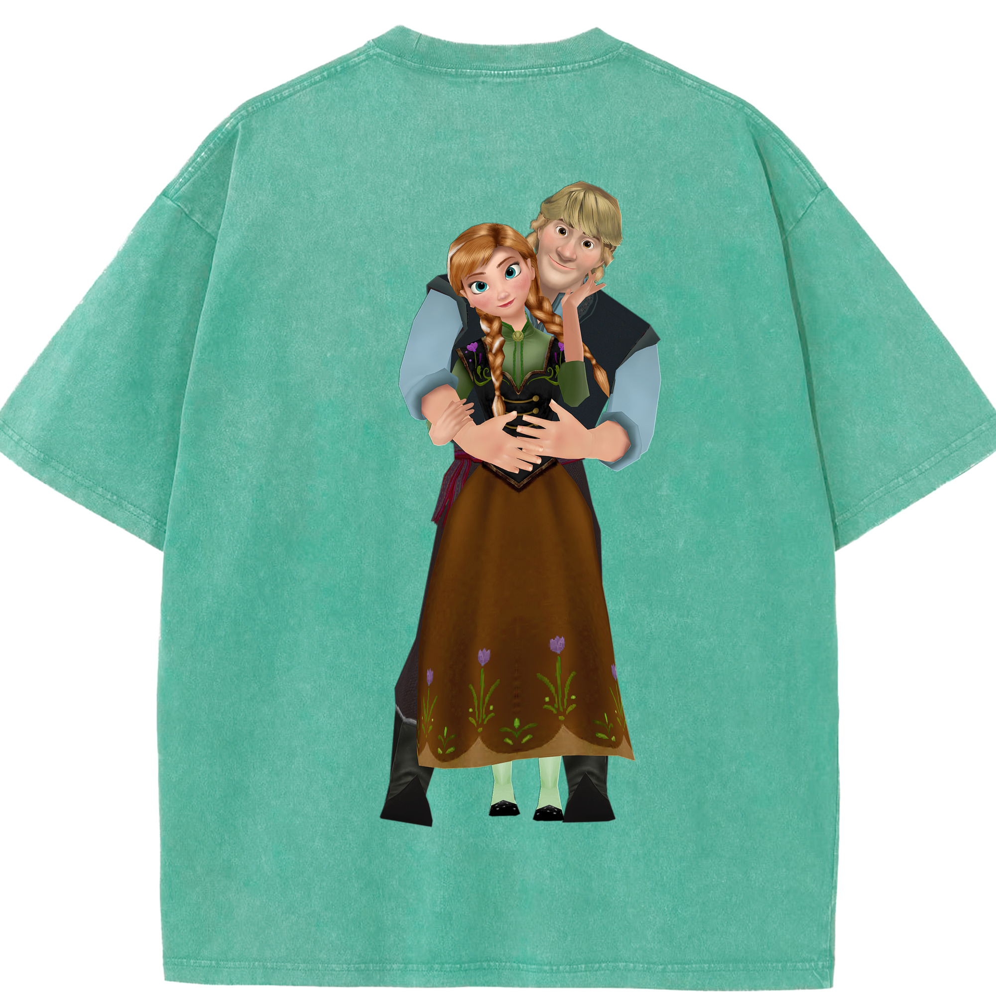 （画像用） アナと雪の女王 アンナ エルサ Frozen Anna Elsa 綿100% ヴィンテージ風 半袖Tシャツ（背面プリント）